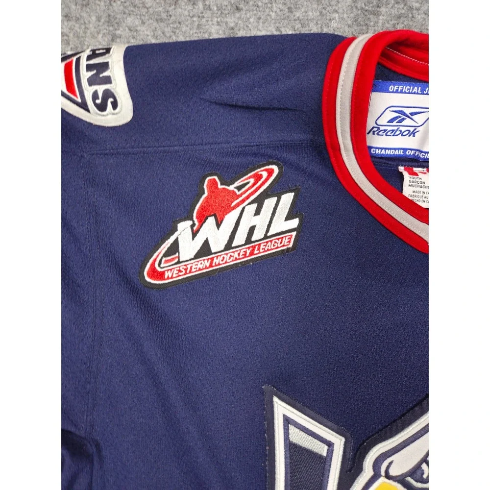 Vintage Tricities Americans WHL Hockey Jersey Youth L/XL Reebok Navy Blue Signed